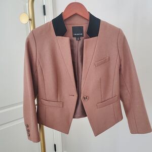 Trouve Wool Blend Blazer Jacket Camel Brown Cropped Anthropologie Pockets Sz XS